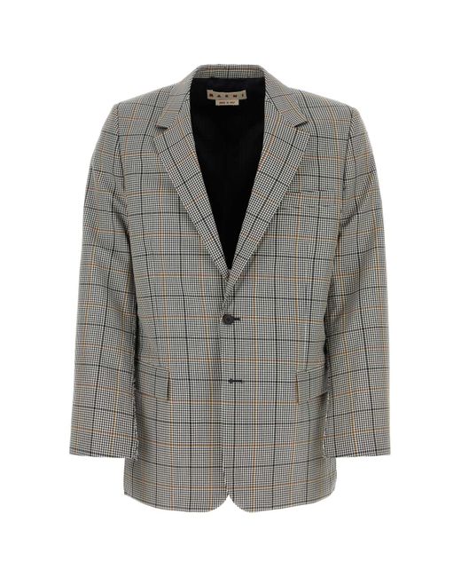 Marni Gray Embroidered Wool Blend Blazer for men