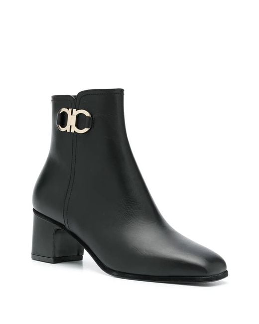 Ferragamo Black Salvatore Gancini Leather Bootie