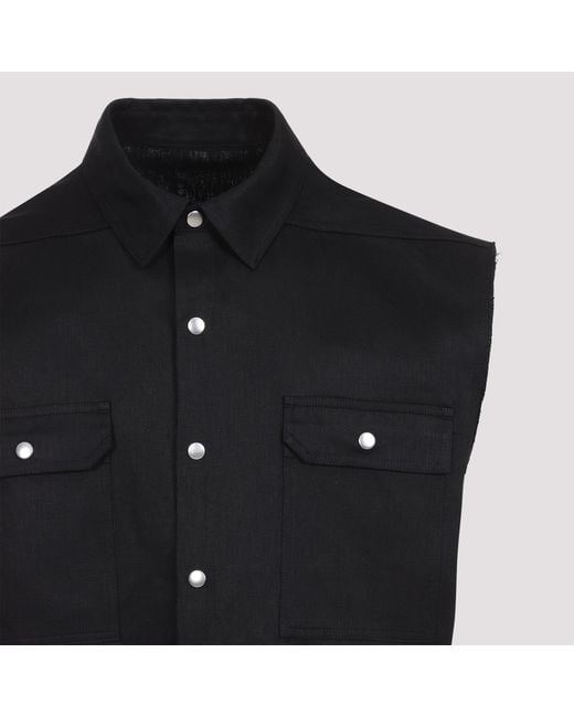 Rick Owens Black Structured Linen Shirt With Classic Collar for men