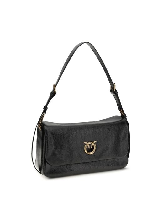 Pinko Black Love Click Soft Horizontal Shoulder Bag Calf Leather Bos Taurus