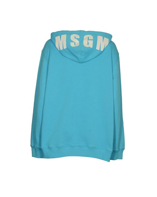 MSGM Blue Logo Hood Print Hoodie