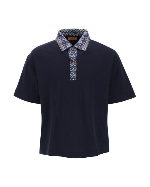 Missoni Blue Oversized Polo Shirt With Herringbone Details for men