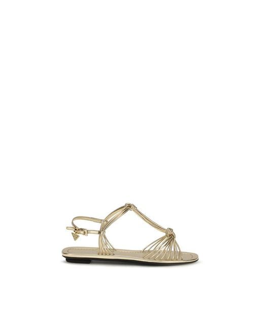 Prada Natural Gold Calf Leather Bos Taurus Flat Sandals