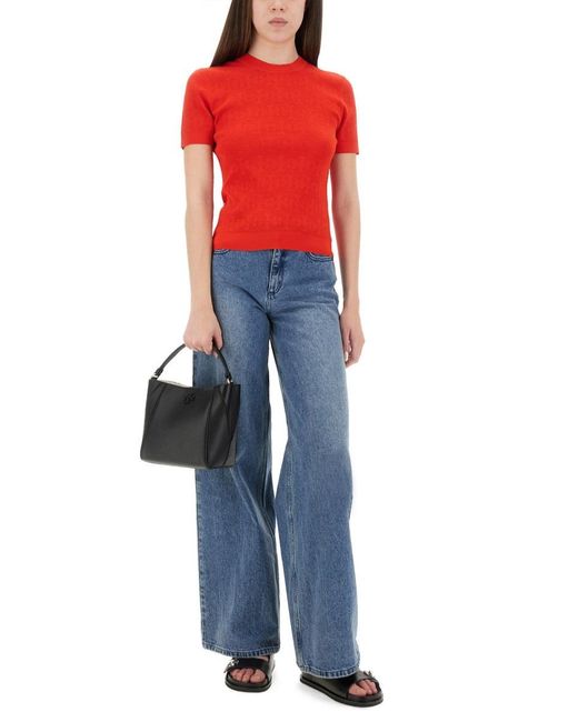 Tory Burch Red Jacquard T Monogram Jersey Viscose Jumpers