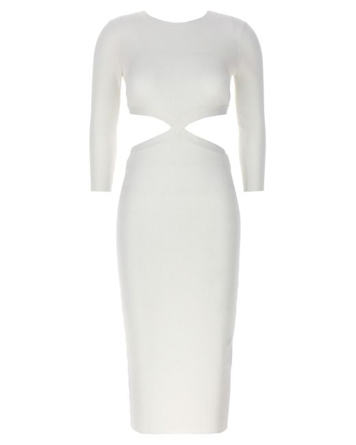 Elisabetta Franchi White Ribbed Dress With Jewel Detail