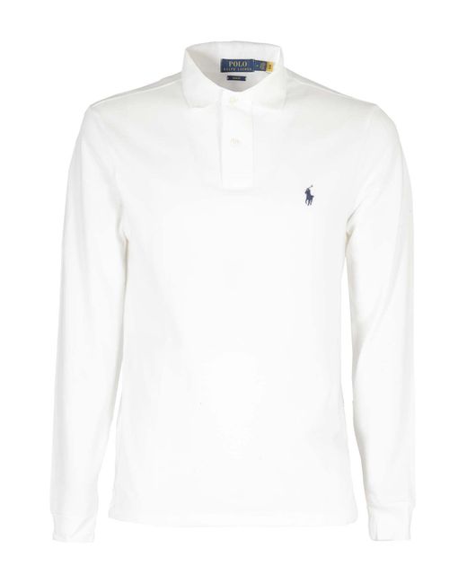 Ralph Lauren White Long-Sleeved Slim Fit Polo Shirt for men