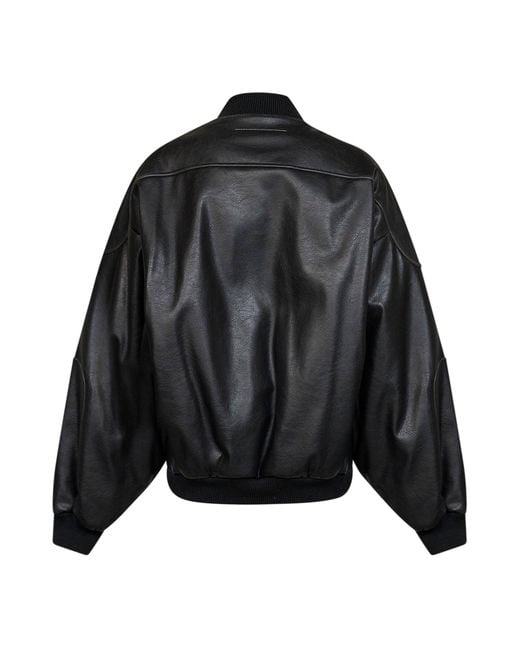 MM6 by Maison Margiela Black Faux Leather Oversized Bomber Jacket