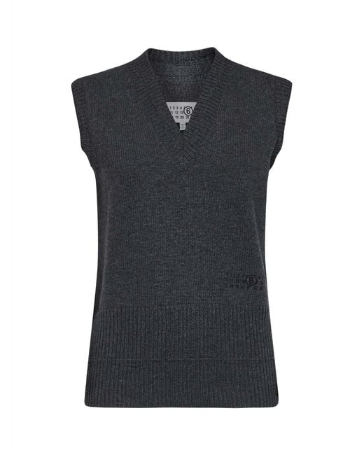 MM6 by Maison Margiela Black Wool-Blend Knit Vest Dark Melange