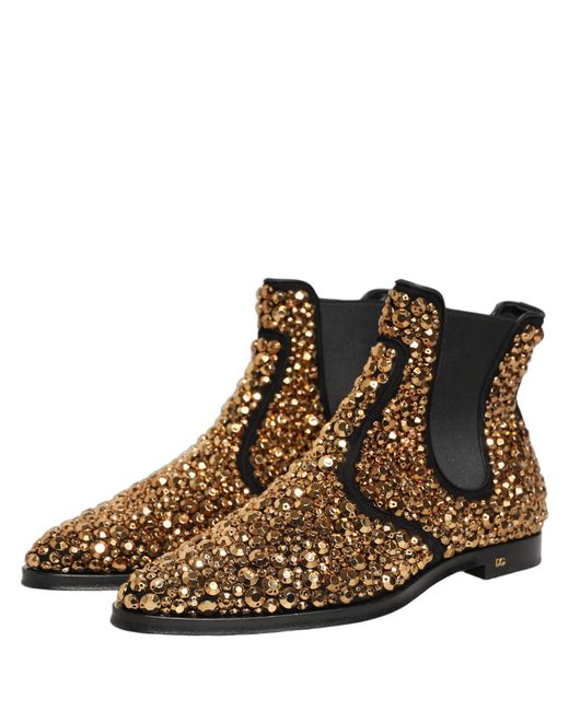 Dolce & Gabbana Brown Embellished Chelsea Ankle Boots Shoes Leather for men