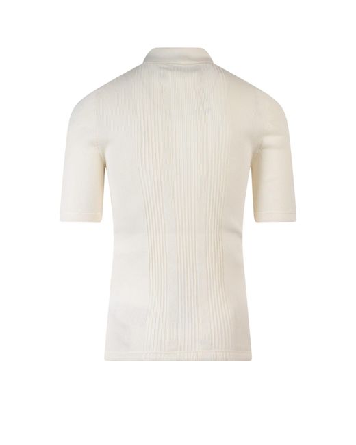 Maison Margiela White Slim Knit Polo Shirt for men