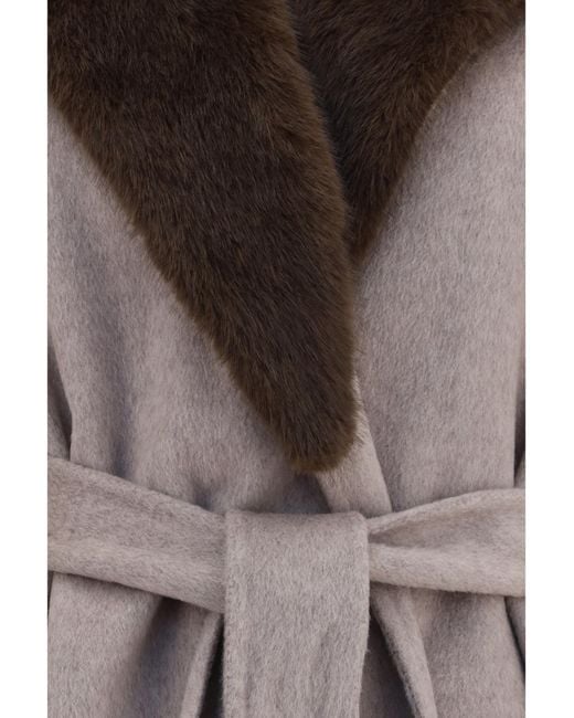 P.A.R.O.S.H. Brown Wool Coat With Fur Collar, Merino