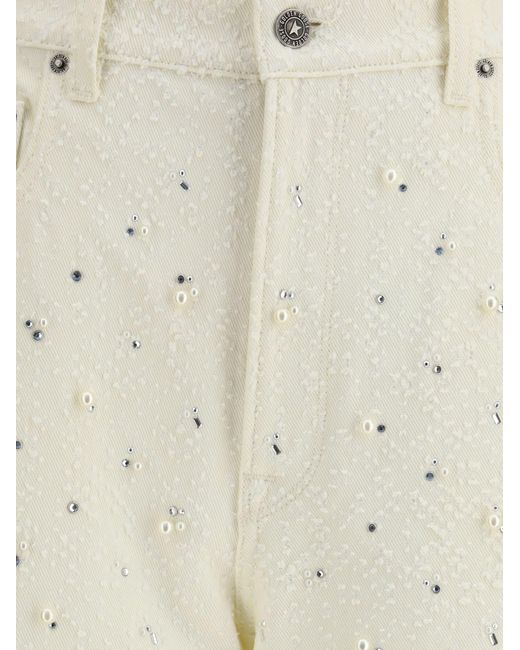 Golden Goose Deluxe Brand Natural Denim Pearl And Crystal Embroidered Pants