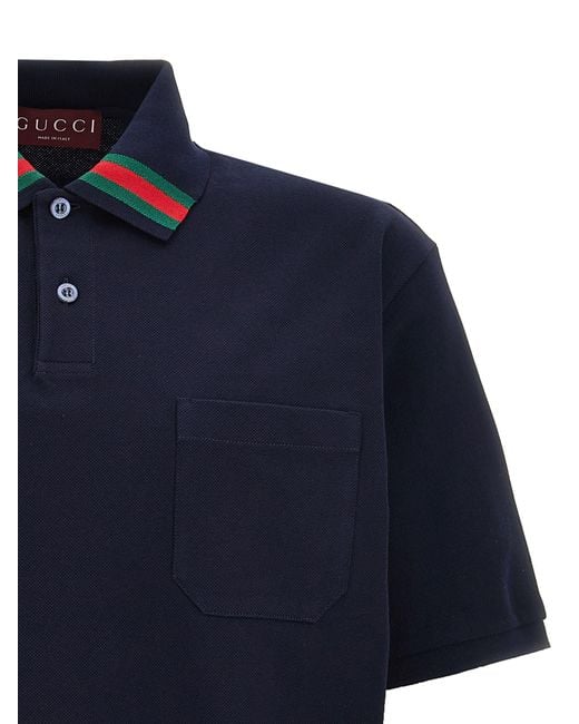 Gucci Web Ribbon Polo Shirt in Blue for Men Lyst
