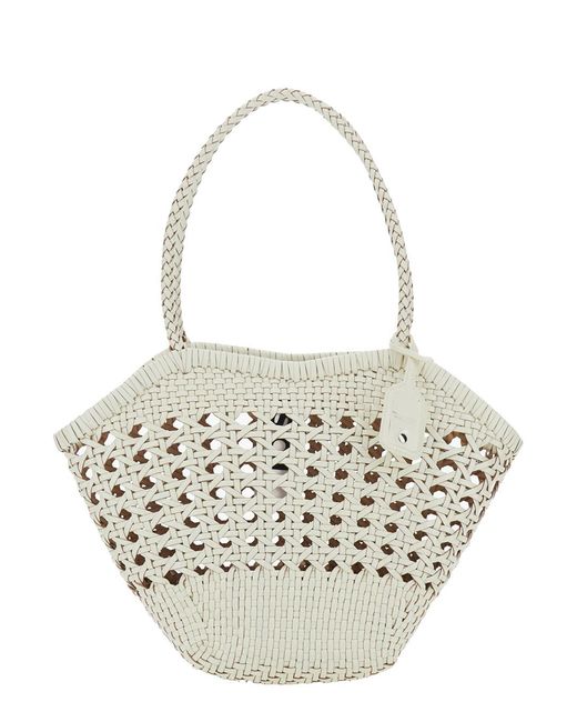 OSOI White Shoulder Bag Lip With Rounded Handles And Woven Design