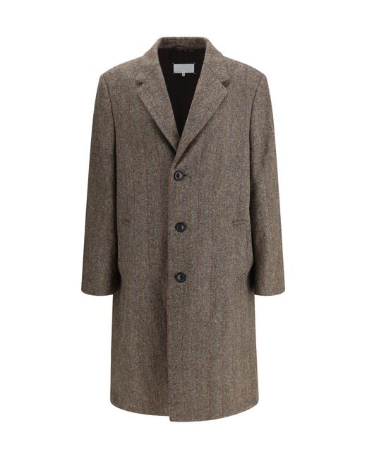 Maison Margiela Brown Single-Breasted Wool Coat for men