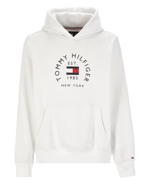Tommy Hilfiger Cotton Flag Arch Hoodie in White for Men | Lyst