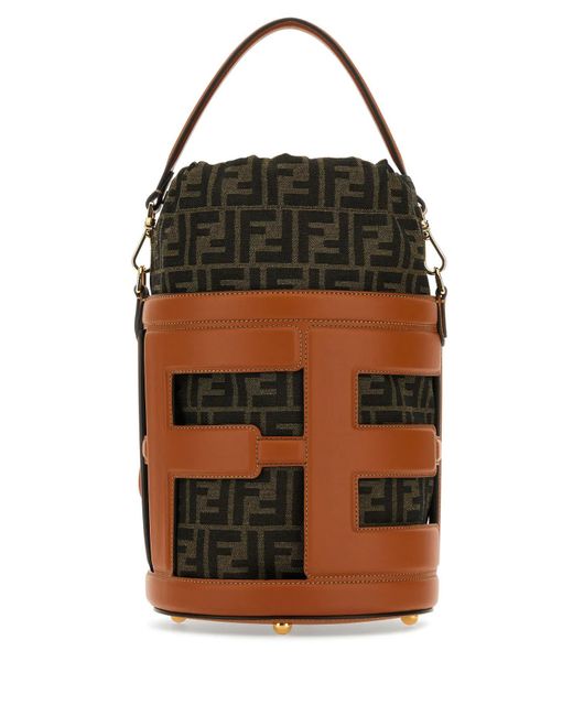 Fendi Black Embroidered Leather And Jacquard Medium Step Out Bucket Bag