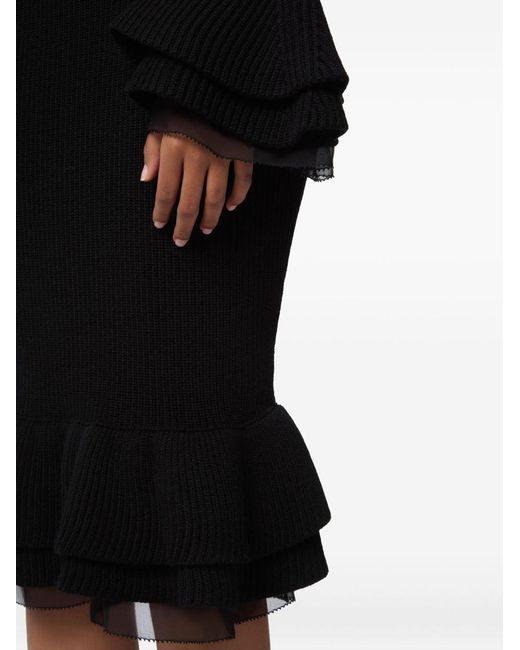 Nina Ricci Black Skirt Ribbed Virgin Wool Midi