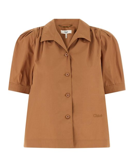 Chloé Brown Chloé Logo Embroidery Shirt
