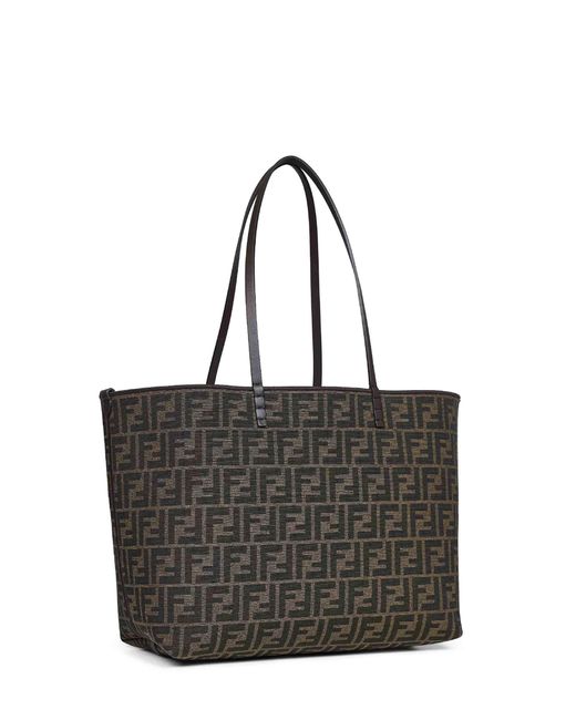 Fendi Black Tobacco Reversible Roll Medium Shopper