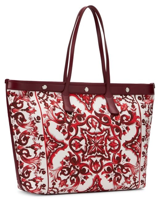 Dolce & Gabbana Red Tote Bag Majolica Print Cotton for men