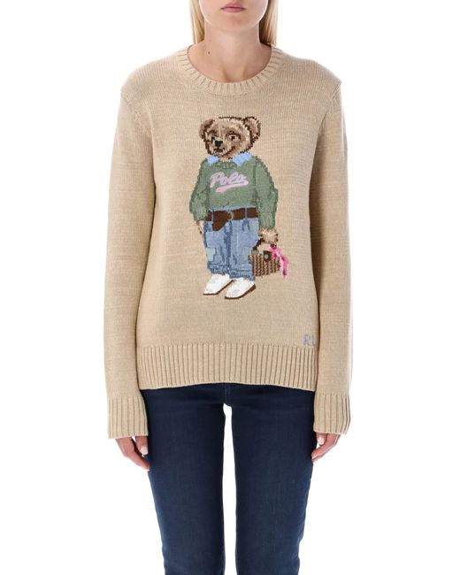 Polo Ralph Lauren Cotton New Orleans Polo Bear Jumper in Beige (Natural ...