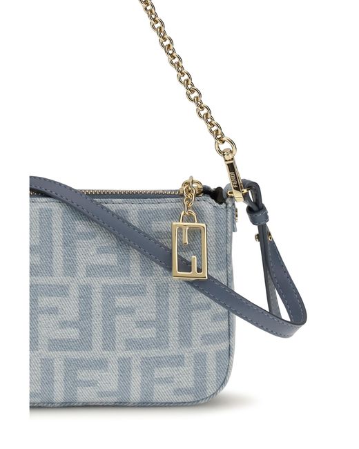 Fendi White Denim Baguette Clutch Ch+Ceruleo+Os Cotton Clutches