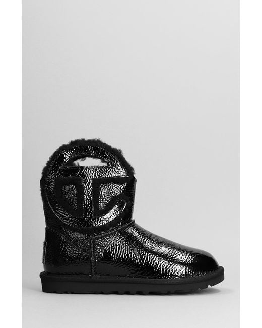 UGG Logo Mini Crinkle Low Heels Ankle Boots In Black Leather | Lyst
