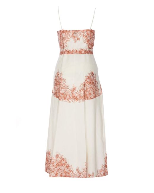 Twin Set White Midi Linen Dress With Flower Print