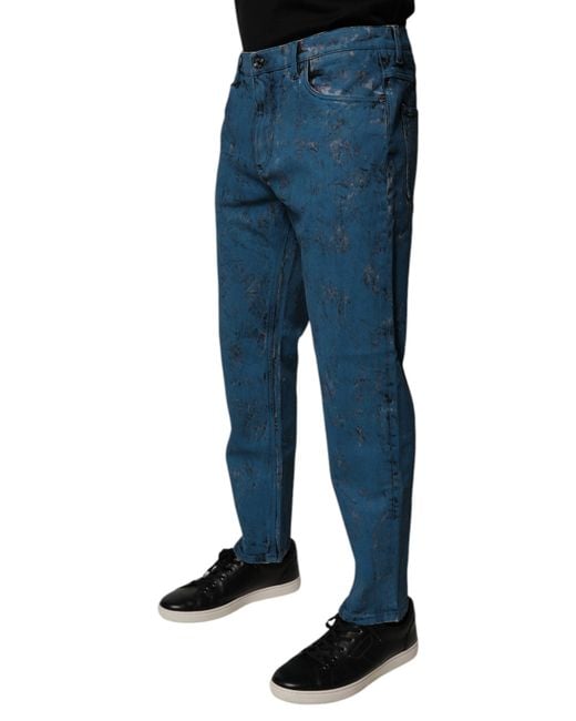 Dolce & Gabbana Blue Tie Dye Cotton Skinny Denim Jeans for men