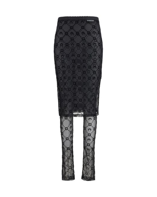 MARINE SERRE Black Moonogram Mesh Flock Pant-Skirt Recycled Polyamide; Elastane