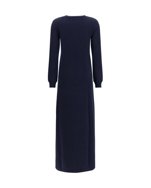 Malo Blue Long Cashmere Crewneck Dress Kashmir/Capra Hircus