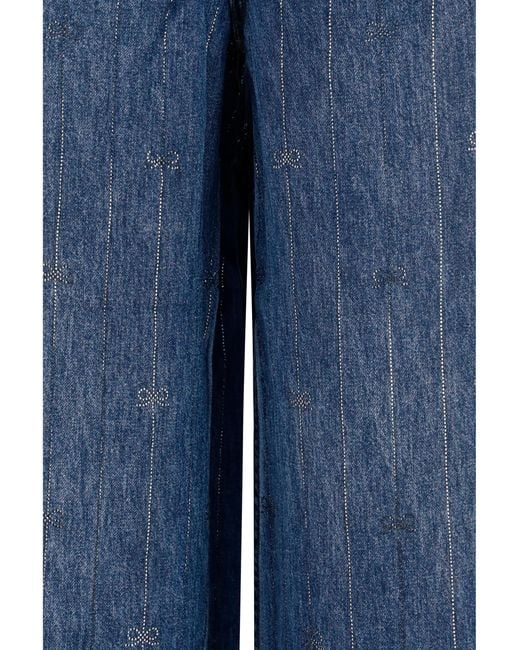 Self-Portrait Blue Crystal-Striped Jeans Lyocell