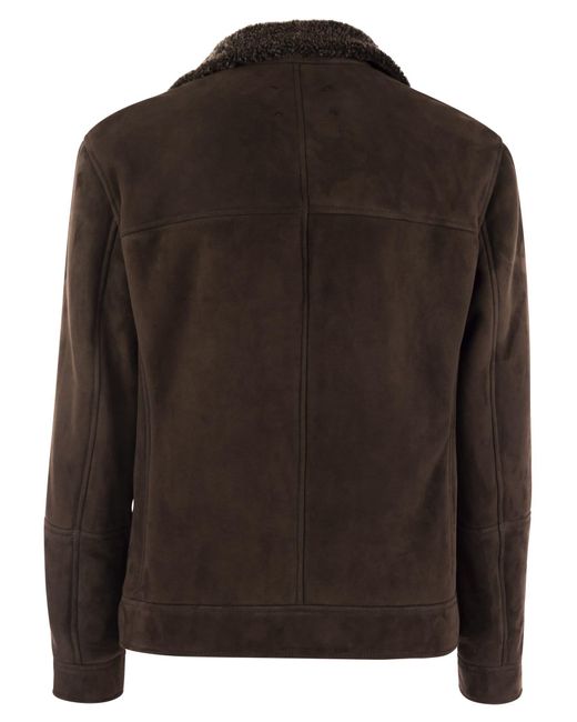 Brunello Cucinelli Black Double-Breasted Shearling Outerwear for men