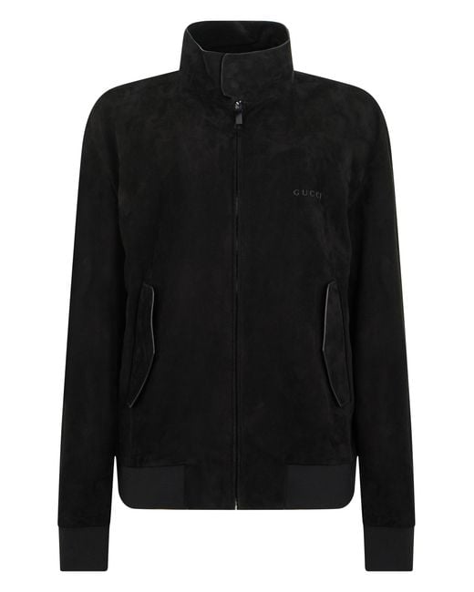 Gucci Black Jacket High Collar Lambskin Leather for men