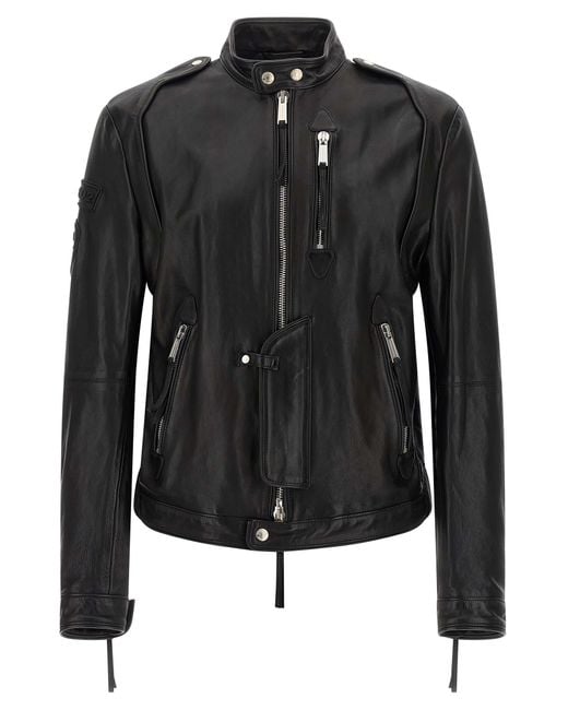 DSquared² Black X Ducati Capsule Leather Jacket Puffer Jackets for men