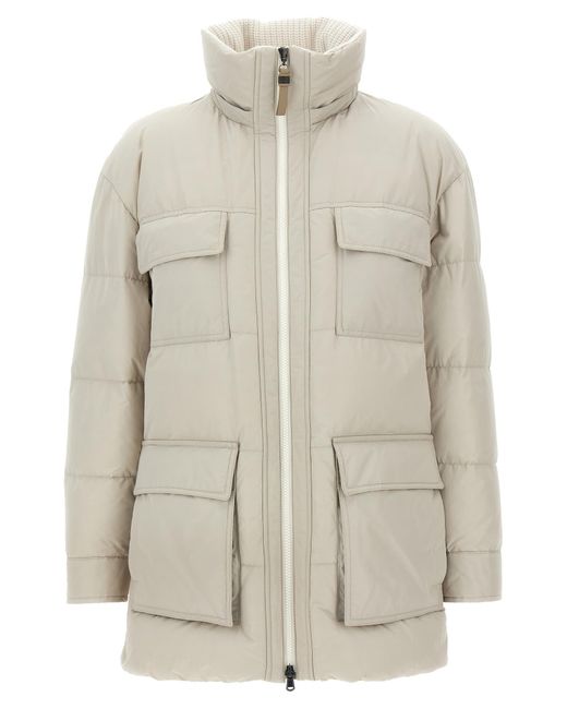 Brunello Cucinelli Gray Knitted Neck Down Jacket Puffer Jackets