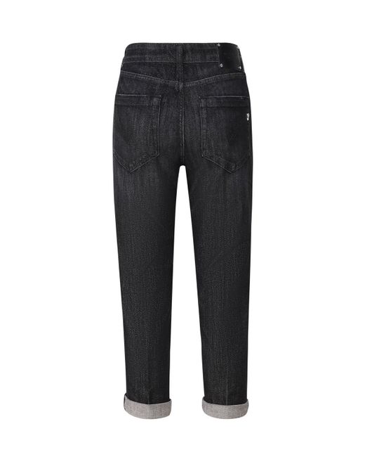 Dondup Black High-Rise Turn-Up Hem Jeans