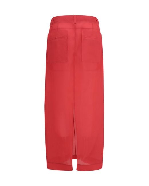 Khaite Red Lucian Midi Skirt Silk