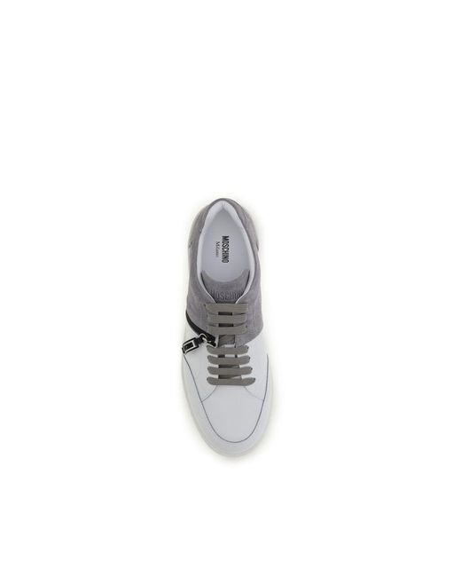 Moschino Gray Calf Leather Bos Taurus Low Top Sneakers for men