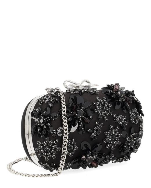 Self-Portrait Black Clutch Bag Floral Crystal Polyester Elastane