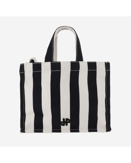Patou Black Small Cotton Canvas Tote Bag, Shoulder