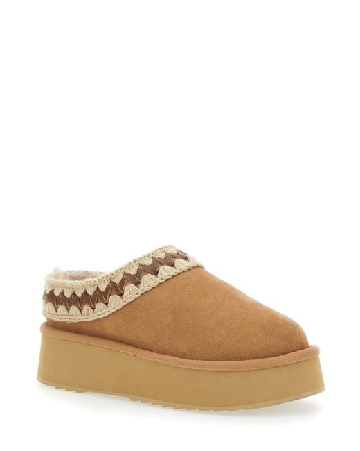 Mou Brown Braided Suede Mules Sheep