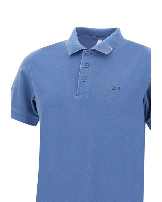 Sun 68 Blue Solid Cotton Polo Shirt for men