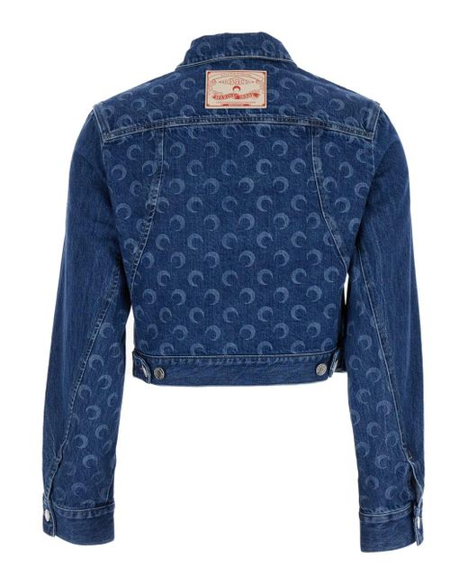 MARINE SERRE Blue Denim Jacket With All-Over Moongram Pattern