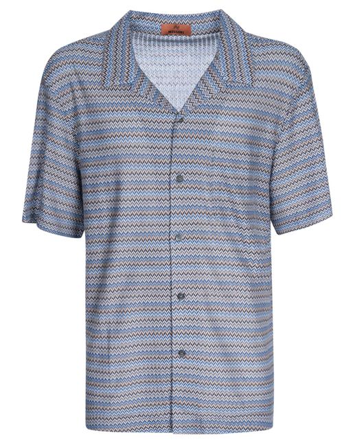 Missoni Blue Buttoned Short-Sleeved Shirt for men