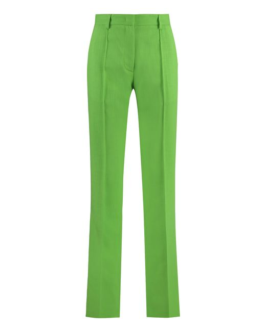 MSGM Green Flared Viscose Trousers Elastane