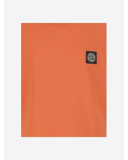 Stone Island Orange Cotton T-Shirt With Logo T-Shirts for men