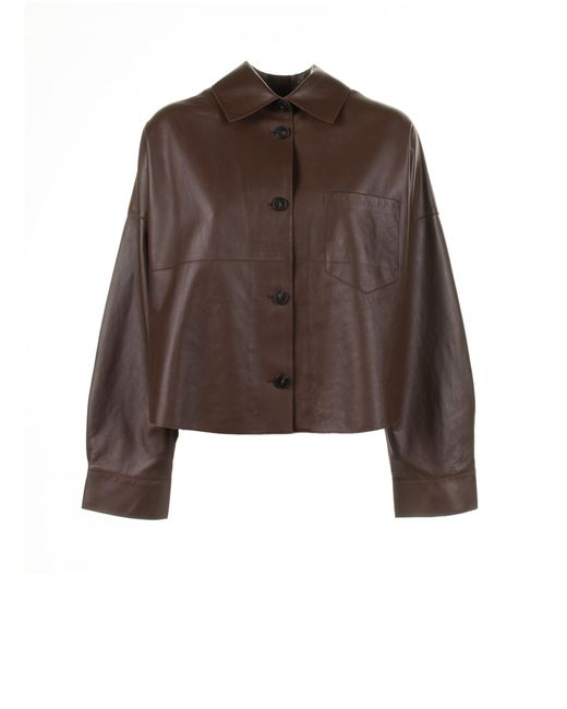 Weekend by Maxmara Brown Leather Jacket With Buttons