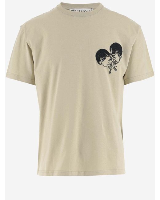 J.W. Anderson Natural Cotton T-Shirt With Graphic Print And Logo for men